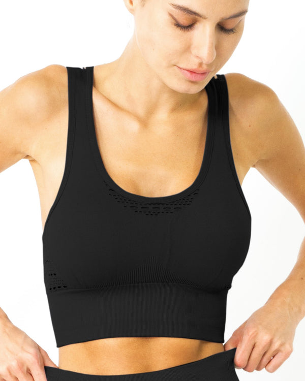 Mesh Seamless Bra with Cutouts - Black