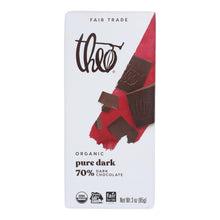 Theo Chocolate Organic Chocolate Bar - Classic - Dark Chocolate - 70 Percent Cacao - Pure - 3 Oz Bars - Case Of 12