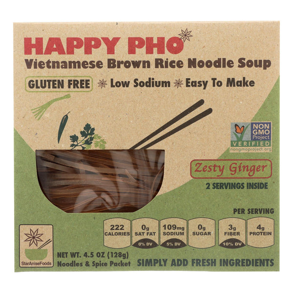Star Anise Foods Soup - Brown Rice Noodle - Vietnamese - Happy Pho - Zesty Ginger - 4.5 Oz - Case Of 6