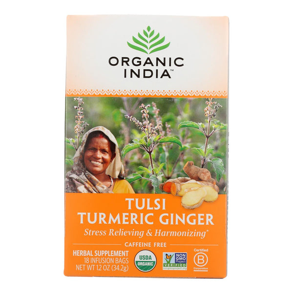 Organic India Tea - Organic - Tulsi - Turmeric Ginger - 18 Bags - Case Of 6