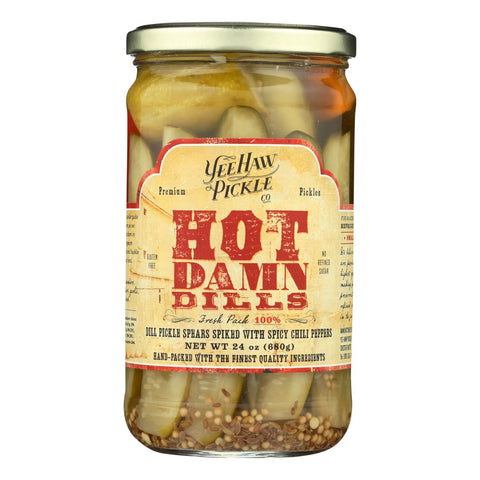 Yee-haw Pickle Dills Pickle - Hot Damn - Case Of 6 - 24 Oz.
