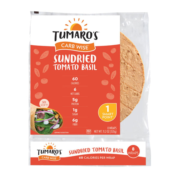 Tumaro's 8-inch Sundried Tomato Basil Carb Wise Wraps - Case Of 6 - 8 Ct